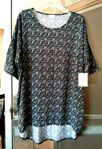 NEW WOMEN'S LULAROE IRMA BLACK WITH MULTI-COLOR PRINT HI LO TOP PLUS SIZE 2XL - Picture 1 of 3