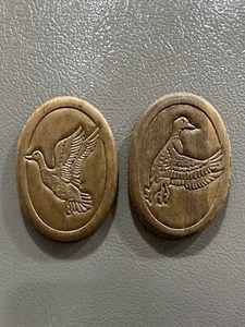 2 Vintage Hand Carved Wood Refrigerator Magnets Ducks Flying 3.75”x2.5” VGC - Picture 1 of 5