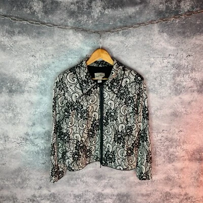 Joseph Ribkoff Jacket 14 Black White Lace Sequin Zip Blazer Evening Glam - Image 1 of 4
