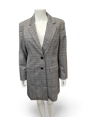 Ruth Langsford QVC Check Longline Blazer Lightly Padded Shoulders Grey Jacket 10 - Image 1 of 4