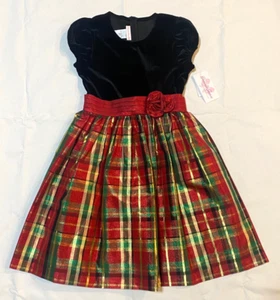 NWT-Bonnie Jean Girl's Holiday Christmas Dress Red/ Multi Plaid Shimmer-Sz-16 - Picture 1 of 6