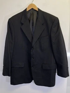 ALBERT NIPON Mens Size 42R Jacket Blazer Black Stripe Wool Silk Blend Sharkskin - Picture 1 of 13