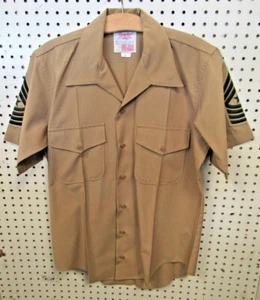 USMC Creighton Khaki Service Uniform SS Shirt Medium Sergeant Major Rank E-9 - Picture 1 of 5