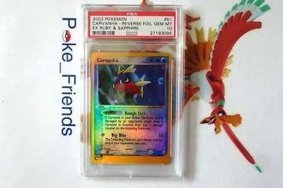 Pokemon Carvanha EX Ruby & Sapphire Reverse Holo Foil Poke-Body ERROR PSA 10 - Image 1 of 3