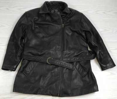 Vintage Tannery West Leather Jacket Womens L Black Belted Heavyweight Zip Up 90s - Image 1 of 4
