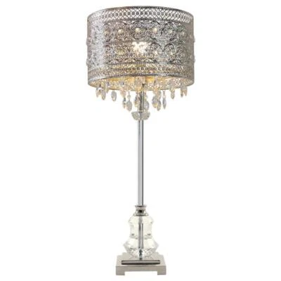 Table Lamp 28.75 in. Silver Polished Nickel Medallion Circular Crystal Shade - Image 1 of 4