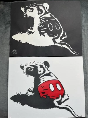 Pintura y plantilla originales firmada por Jeff Gillette X Neal Hamburgo Mickey Rat 2024 Foto 1 de 4
