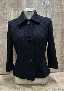 Banana Republic women size 4 black textured collared  3/4 sleeve blazer jacket - Picture 1 of 11