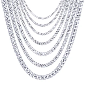 Real 10K White Gold 3mm-9mm Miami Cuban Link Chain Necklace Mens Womens 16"- 30" - Picture 1 of 75