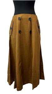 Atsu By Anthropologie Brown Pleated Women’s A-Line Midi Skirt Size M-NEW - Picture 1 of 9