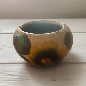 Vintage Small Mexican Terracotta Art Pottery Planter Pot Handmade Hand Painted - Picture 1 of 20