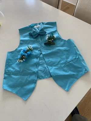 Retro Prom Theme Costume; Includes Vest (LG), Bow Tie, Boutonnière, and Corsage - Image 1 of 2