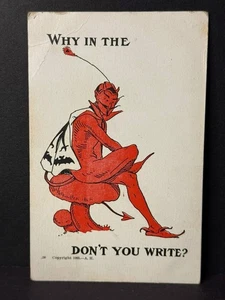 Antigua postal del diablo Satanás de 1900 Halloween Why Haven’t You Wrote - Imagen 1 de 2