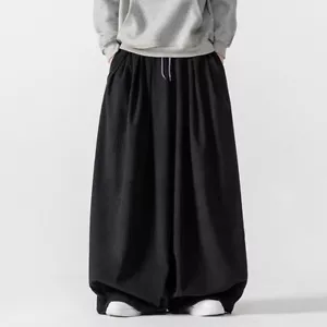 Men Elastic Waisted Corduroy Baggy Pants Casual Hip Hop Loose Wushu Trousers - Imagen 1 de 15