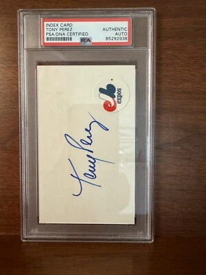 TONY PEREZ  *PSA Certified Autographed index card* HOF * EXPOS - Reds - Image 1 of 2