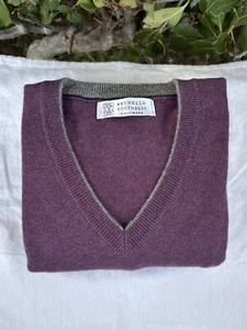 NWOT $1495 Brunello Cucinelli 100% Cashmere V Neck Sweater Purple Sz 2XL 58 - Picture 1 of 10