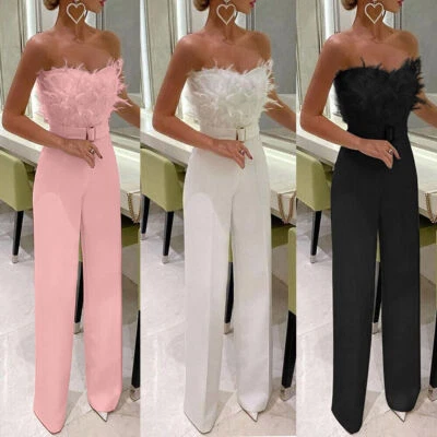 Sexy Damen Lang Jumpsuit Hosenanzug Elegant Einteiler Clubwear Overall Cocktail- - Bild 1 von 4