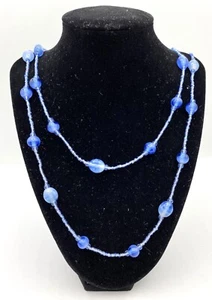 Blue Art Glass Bead and Seed Bead Necklace Over the Head, Good Condition - Picture 1 of 3