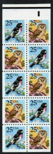MALACK 2285b, 25c Grosbeck and Owl,  Booklet Pane bp2285b - Picture 1 of 1