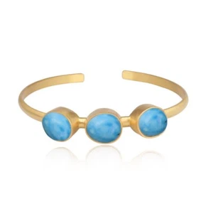 Three Unshaped Turquoise Womens Bangle Yellow Gold Plated Brass Fashion Bracelet - Picture 1 of 2