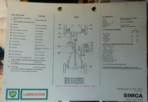 BP LUBRICATION CHART FOR THE SIMCA 1300 AND 1500 FROM 1960/70S - Picture 1 of 1