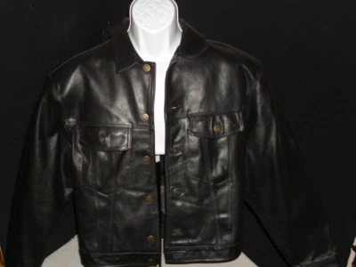 RARE MADE IN ITALY VERA PELLE BLACK 100% LEATHER DENIM STYLE JACKET SZ. M - Image 1 of 4