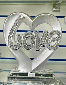 Diamante Triturado Plata Amor Corazón Adorno Decoración, Estante Cuidador Regalo de San Valentín  - Imagen 1 de 1