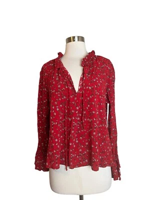 Top Phoebe para mujer CLEOBELLA talla pequeña rojo floral con volantes manga larga campana Foto 1 de 4