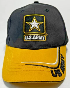 US Army Hat Cap Strapback Embroidered Yellow Brim Black Top Scrambled Eggs - Picture 1 of 5