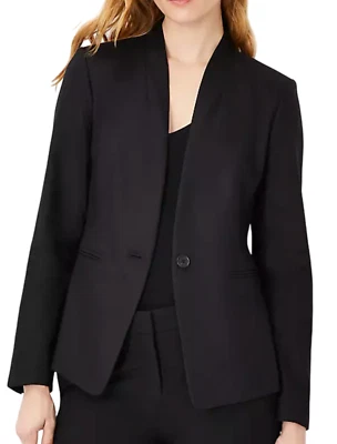 NEW ANN TAYLOR BLACK THE CUTAWAY LINEN BLEND BLAZER JACKET SZ 2 - Image 1 of 4