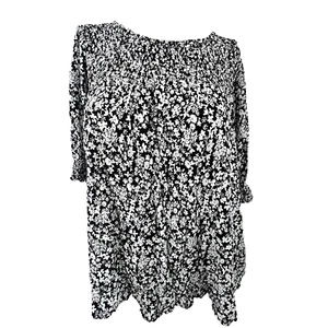Terra & Sky Womens Blouse 1X Boho Floral Coquette Whimsy Y2K Flirty Flow Top - Picture 1 of 7