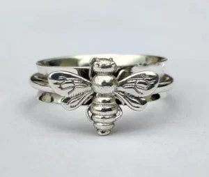 Anillo giratorio de abeja miel hecho a mano anillo sólido de plata esterlina 925 banda destacada - Imagen 1 de 8