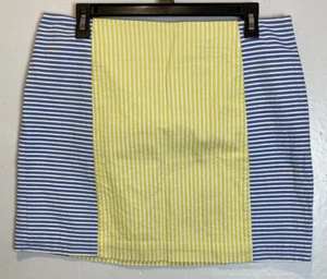 Vineyard Vines Mini Skirt Womens Size 8 Yellow Blue Striped Seersucker Preppy - Picture 1 of 8