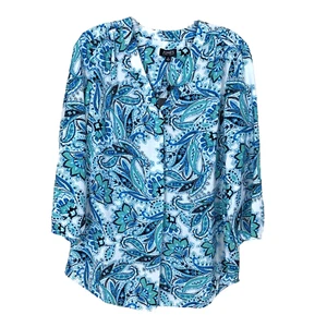 Jones New York Womens Blouse Size S NEW Paisley Blue Green Spring Work V Neck - Picture 1 of 15