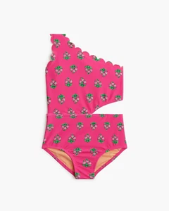 J Crew Crewcuts Girls' block-print scalloped swimsuit Floral Cutout Pink 8 NWT - Picture 1 of 9