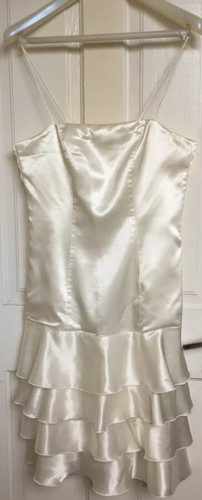 OFF WHITE Abito da cocktail vintage setoso avorio bianco sporco bodycon skater strati gonna lucido M