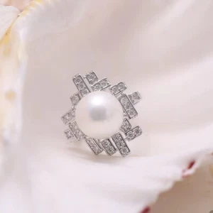 elegant  11-12mm south sea round white pearl ring 925s(t) - Foto 1 di 3