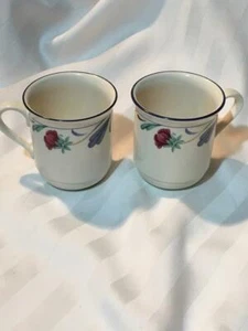 LENOX Vintage POPPIES ON BLUE 2 Pc COFFEE MUGS Cups EXCELLENT Hot Cocoa - Picture 1 of 5