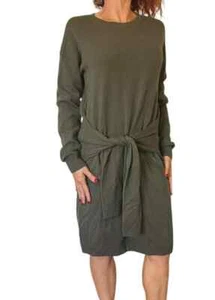Vince Tie Waist Front Wool Cashmere Olive Green Sweater Dress Long Sleeve SMALL - Picture 1 of 10