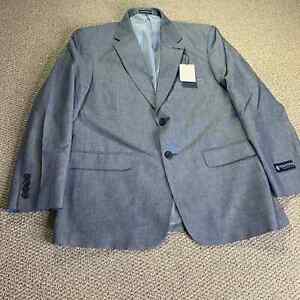 Stafford Mens Blazer Jacket Size 40 Short Dark Blue Chambray Classic Fit NWT 