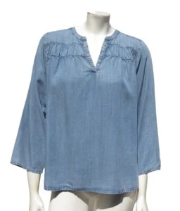 SPLENDID US Damen M blau Denim Chambray Lyocell Pullover Shirt Oberteil 3/4 Ärmel - Bild 1 von 8
