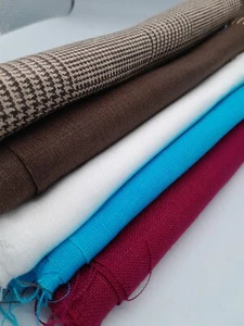 Remnant Scrap Bag 5 Pieces 100% Irish linen Craft Fabric QF59 Brown Magenta Blue - Picture 1 of 7