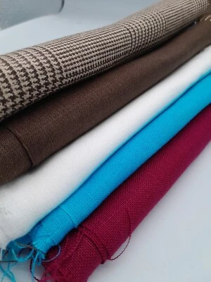 Remnant Scrap Bag 5 Pieces 100% Irish linen Craft Fabric QF59 Brown Magenta Blue - Image 1 of 4