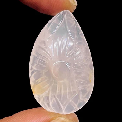 56.00 Cts Natural Rose Quartz 36x22mm Pear Carved Loose Untreated Gemstone - Image 1 of 4