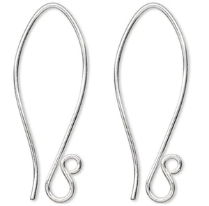 Ear Wire, 1 Pair Sterling Silver 19 Gauge 35mm Folded Fishhook with Loop - Picture 1 of 3
