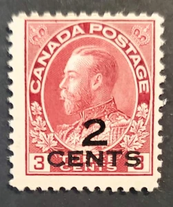 Stamps Canada Mint: #140 2c on 3c carmine Admiral Provisional Fine MLH - Picture 1 of 1