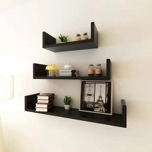 Wall Shelf Set of 3 Black MDF with a matte finish - Picture 1 of 5