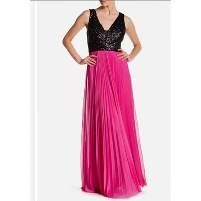 Nuevo con etiquetas Vestido Nicole Miller Negro y Rosa Lentejuelas y Plisado Talla 10 Foto 1 de 4