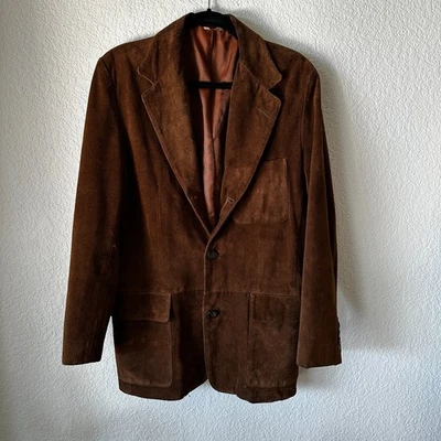 Chaqueta pequeña vintage años 90 Banana Republic marrón gamuza abotonada para hombre Foto 1 de 4