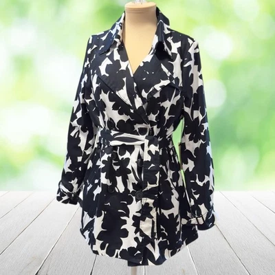 复古 VERTIGO 巴黎风衣夹克女式 1X 黑色白色腰带 Y2K 全新带标签 — 第 1/4 张图片